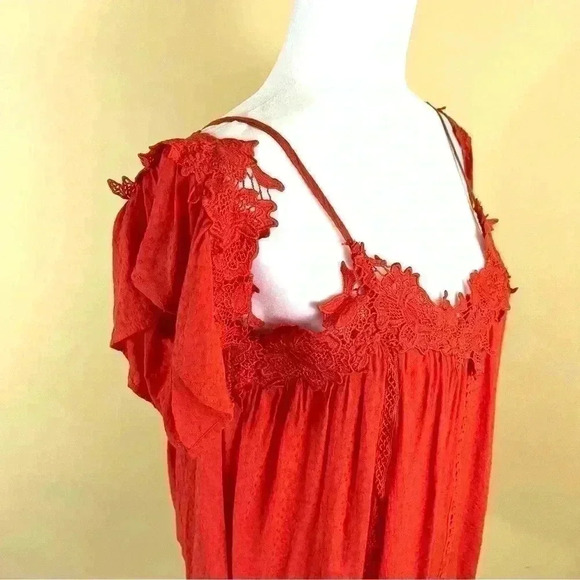 Miss Me Cold Shoulder Lace Trim Cropped Fit & Flare Blouse Top Size S - Picture 3 of 12